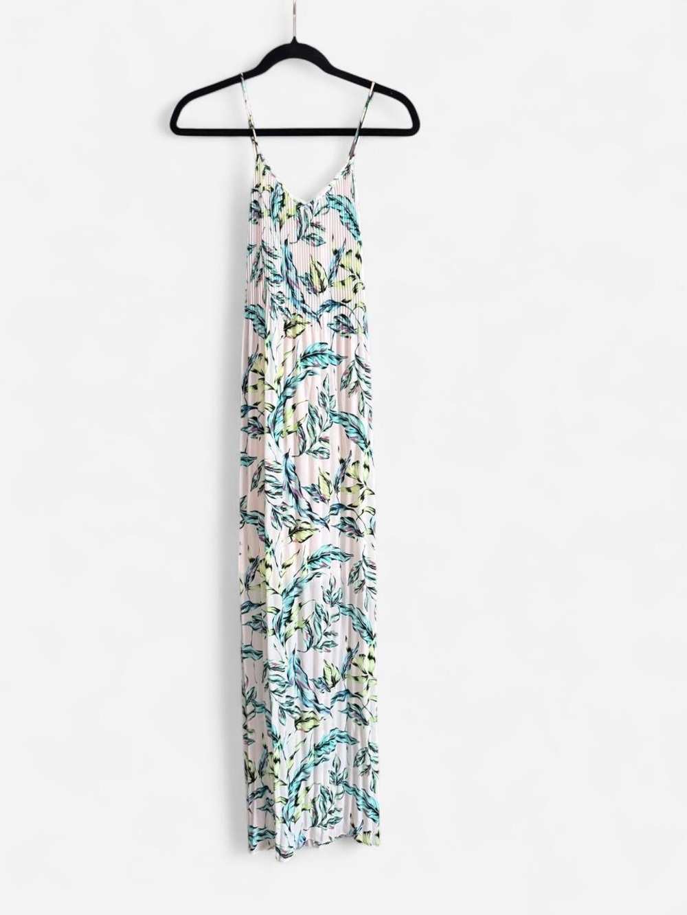 Light Pink Maxi Dress with Teal Leaf Print